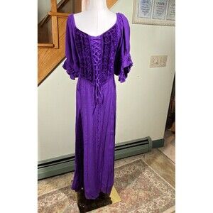 Holy Clothing Maxi Dress Sz 2X Purple Renaissance Whimsygoth Embroidered Velvet